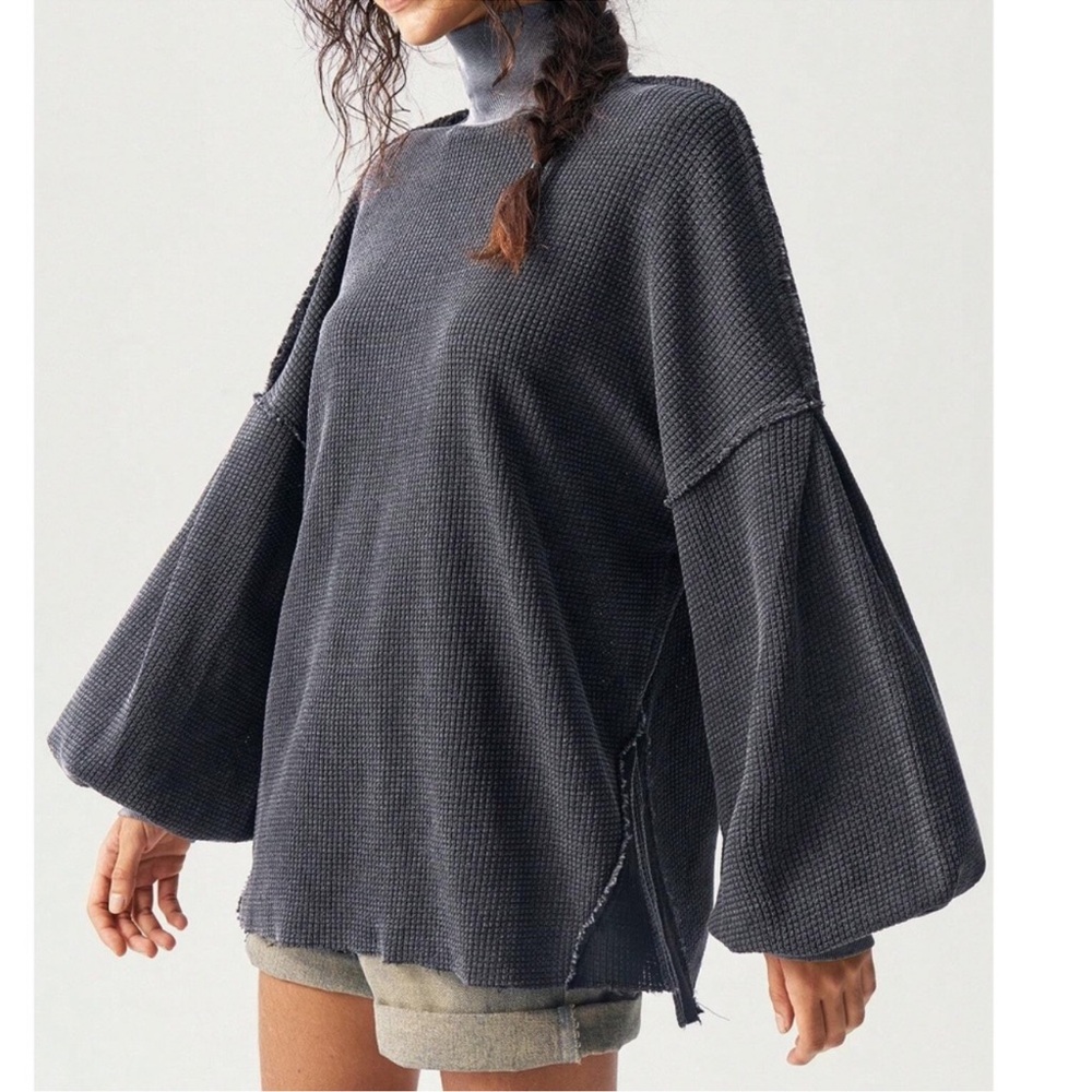 Cozy Thermal Knit Reverse Stitch Oversized Sweatshirt Top XS S M L
